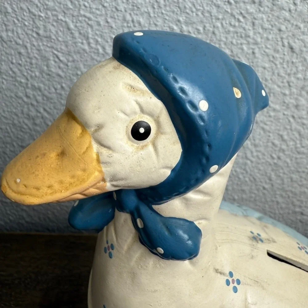 Vintage Country Goose Coin Bank Blue Bonnet Farmhouse Cottagecore Decor 8